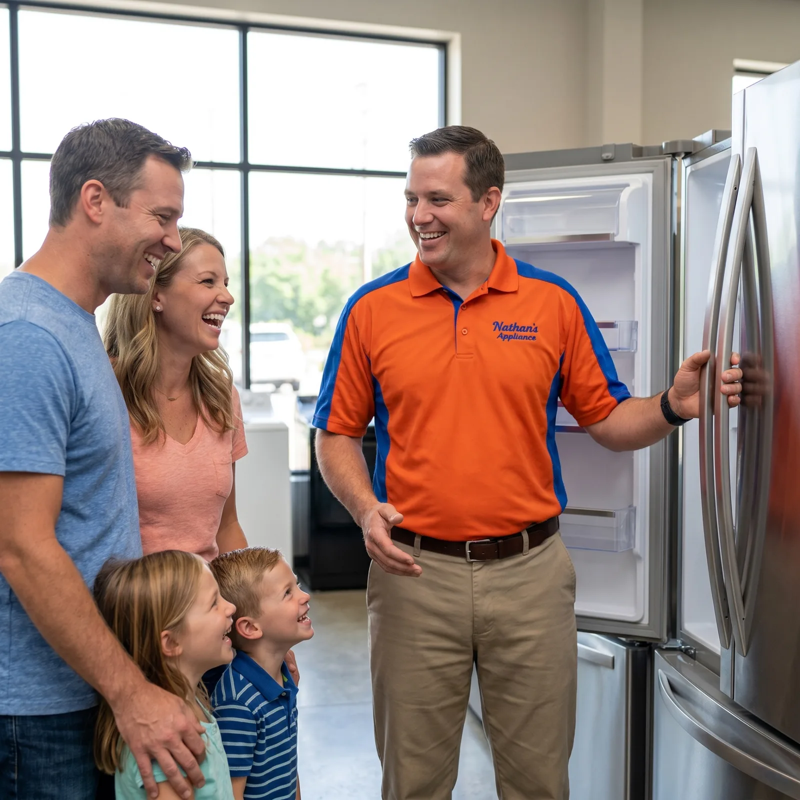 Nathan's Appliance team helping a family